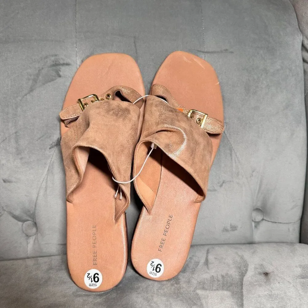 Free People Mila Minimal Rose‎ Gold Leather Flat Sandal Size 9 1/2 NEW WITH TAG